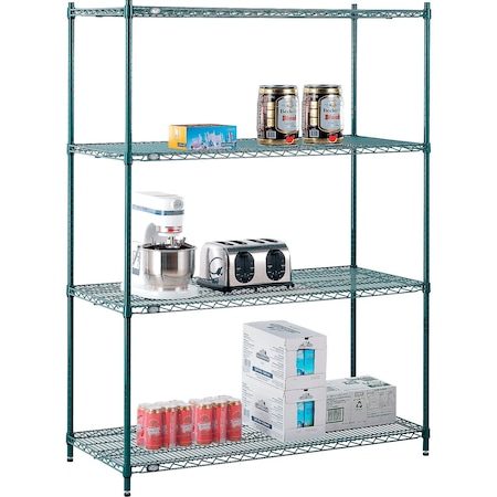 Nexel Poly-Green, 4 Tier, Wire Shelving Starter Unit, 54W x 21D x 74H 21547G